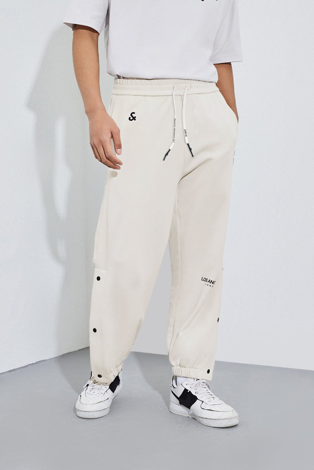 洛杉磯湖人隊鬆緊腰束腳鈕釦長褲