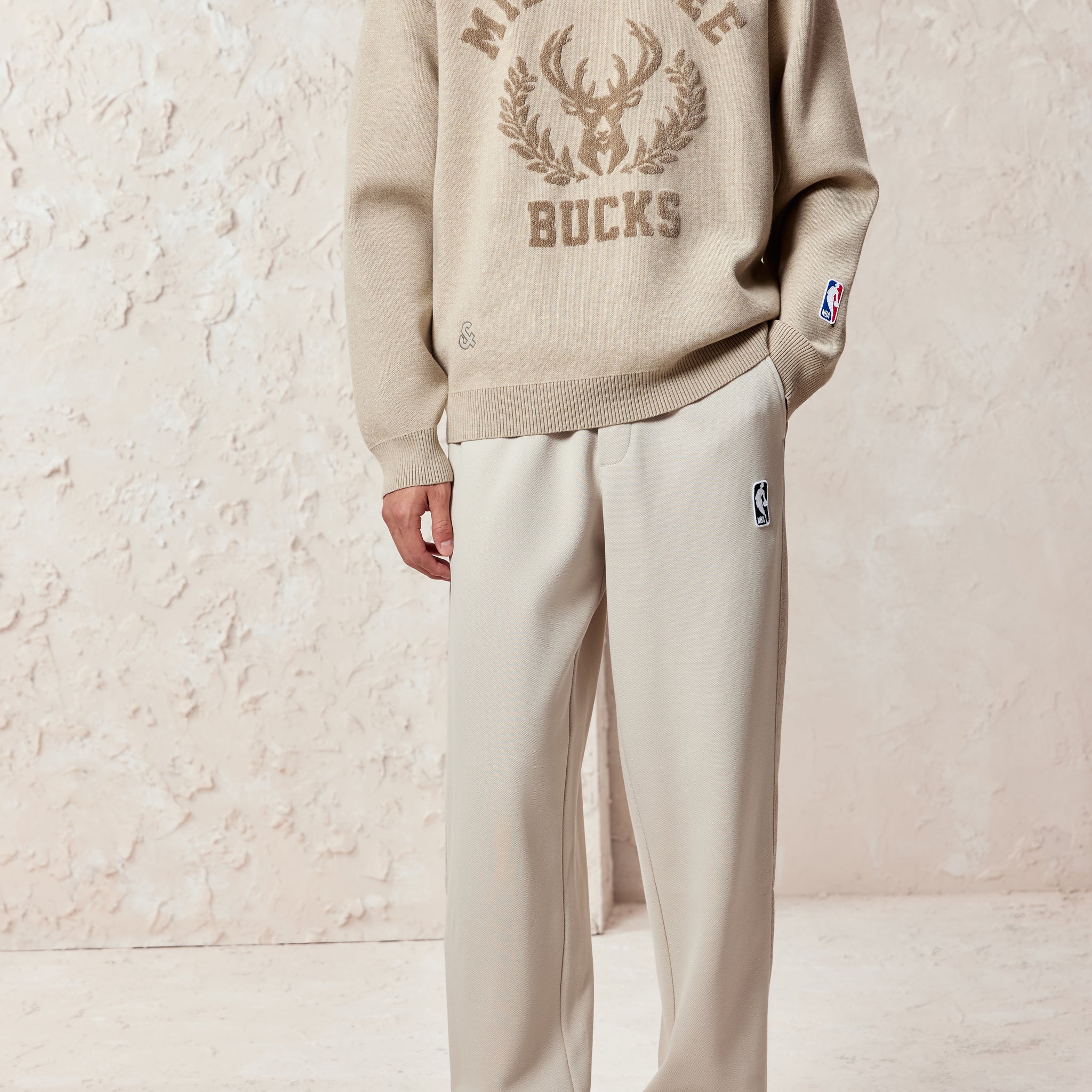 NBA系列鬆緊腰鈕釦褲腳長褲