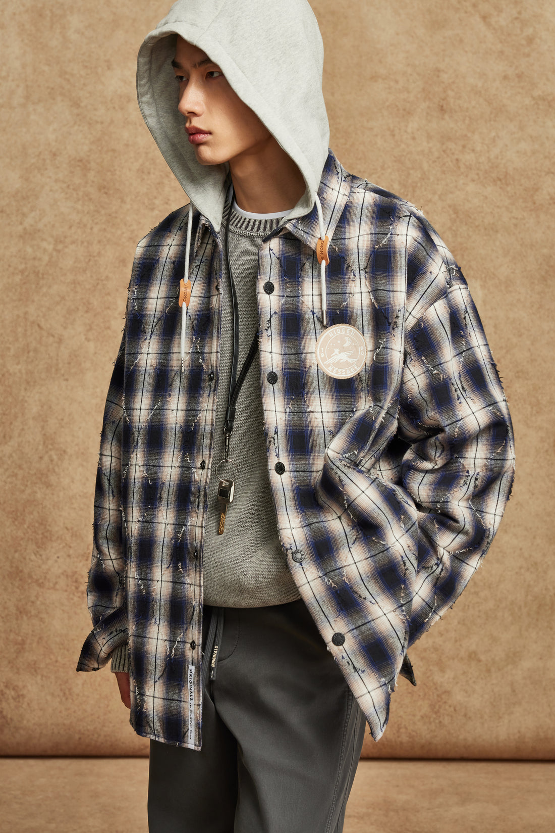 ORIGINALS系列格紋可拆連帽外套
