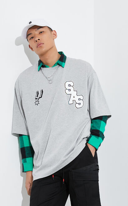 【NBA聯名款】聖安東尼奧馬刺隊LogoT恤, Grey, large