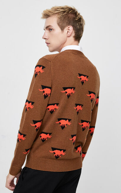 JackJones Men's Winter Round Neckline Dinosaur Pattern Woolen Pullover Knit| 220124506, Beige, large