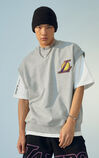 【NBA聯名款】洛杉磯湖人隊兩件套短袖套裝, Light Grey, large
