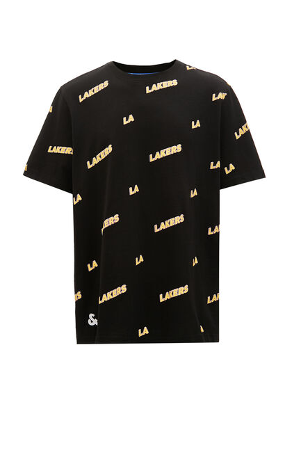 【NBA聯名款】洛杉磯湖人隊字母寬鬆T恤, Black, large
