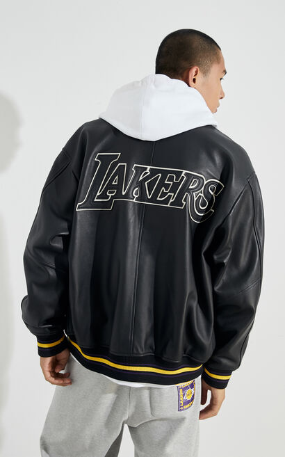 【NBA聯名款】洛杉磯湖人隊Logo皮革棒球外套, , large