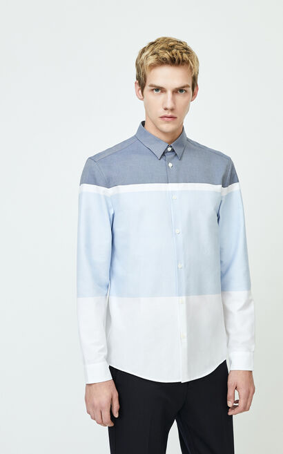 JackJones Men's Winter 100% Cotton Contrasting Spliced Print Shirt| 220105538, Blue, large