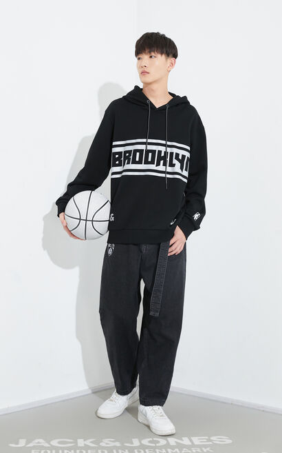 【NBA Collection】布魯克林籃網隊反光字母衛衣, Black, large