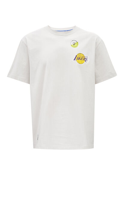 【NBA聯名款】洛杉磯湖人隊夜光字母圖案T恤, White, large