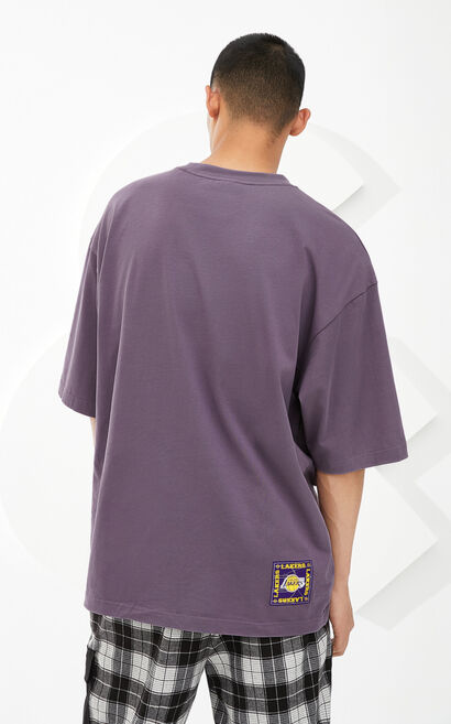 【NBA聯名款】洛杉磯湖人隊Logo寬鬆T恤, Grey, large