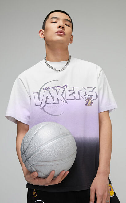 【NBA聯名款】洛杉磯湖人隊漸變反光字母T恤, Purple, large