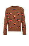 JackJones Men's Winter Round Neckline Dinosaur Pattern Woolen Pullover Knit| 220124506, Beige, large