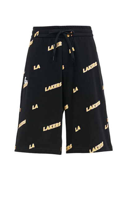 【NBA聯名款】洛杉磯湖人隊字母寬鬆短褲, Black, large