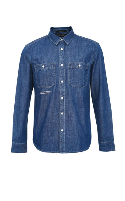 JackJones Spring 100% Cotton Printed Turn-down Collar Long-sleeved Denim Shirt| 220105539, Blue, large